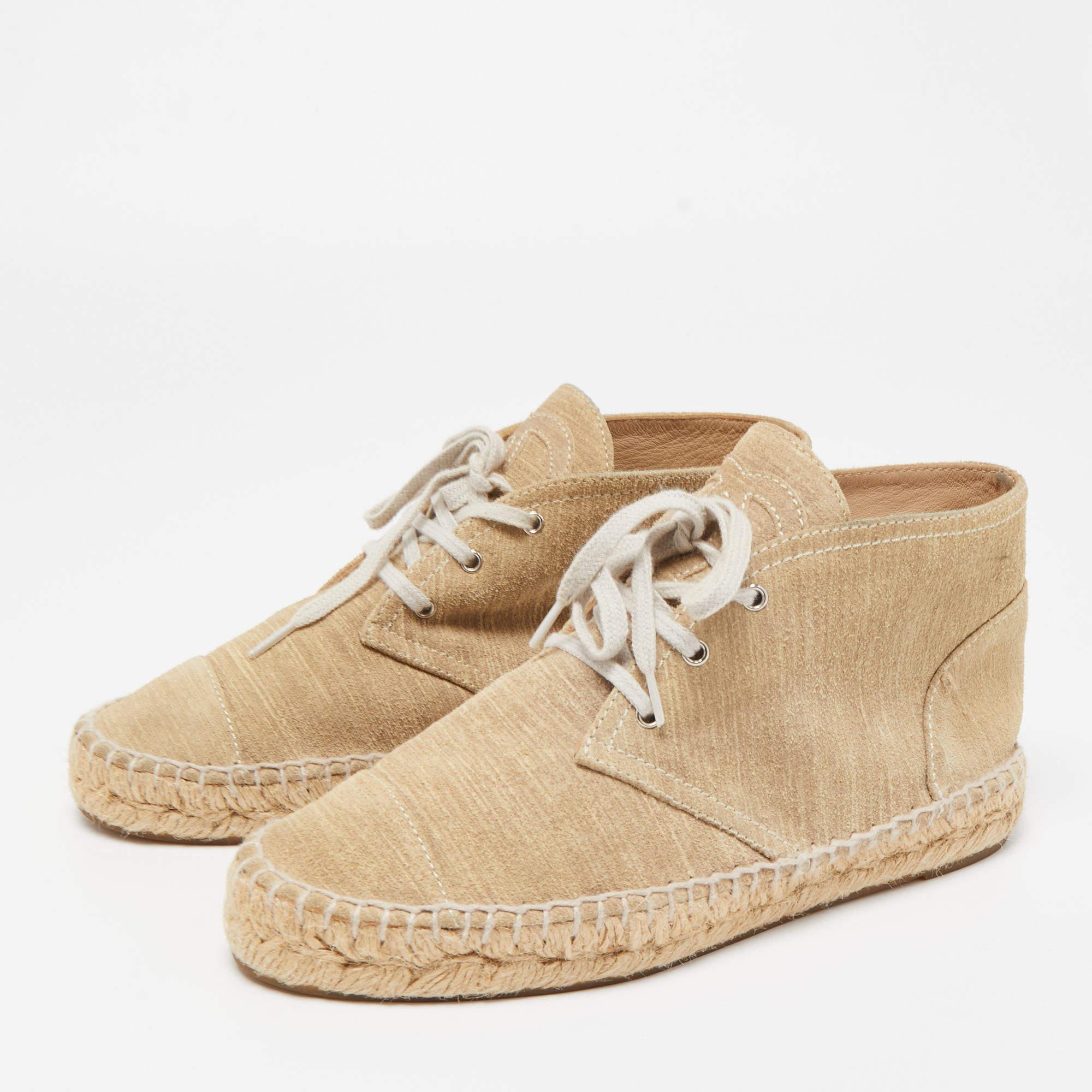 Chanel Beige Suede High Top Sneakers  For Sale 2