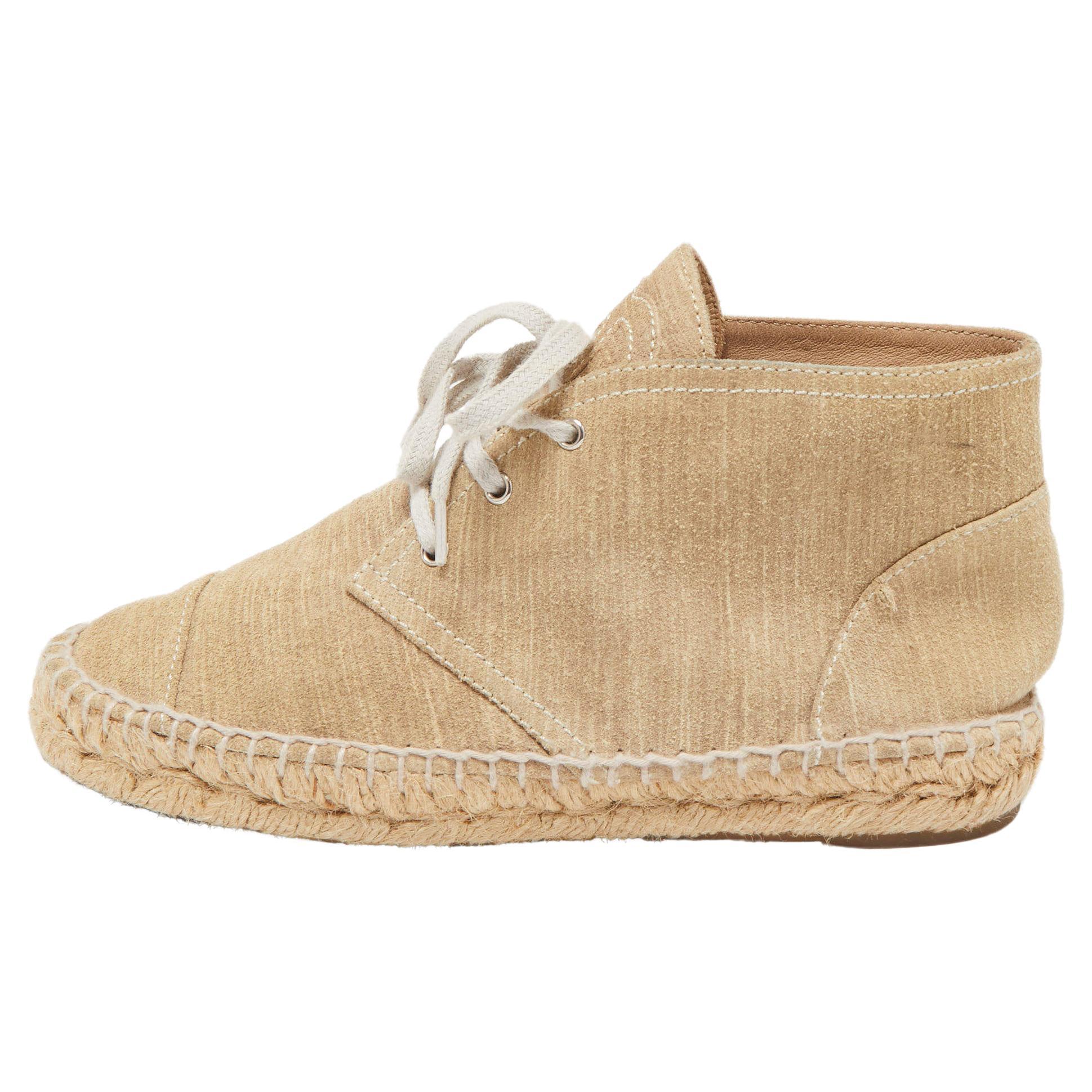 Chanel Beige Suede High Top Sneakers  For Sale