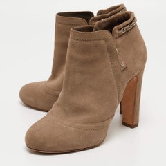 Chanel Beige Suede Interlocking CC Logo Ankle Boots Size 39
