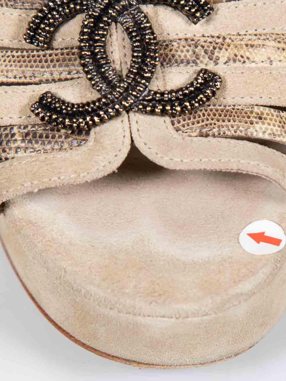 Chanel Beige Suede Interlocking CC Strap Wedge Sandals Size IT 38 For Sale 2