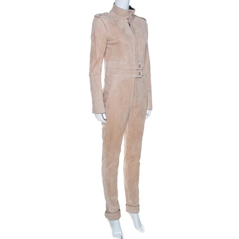 Chanel Beige Wildleder Jumpsuit M im Zustand „Gut“ in Dubai, Al Qouz 2