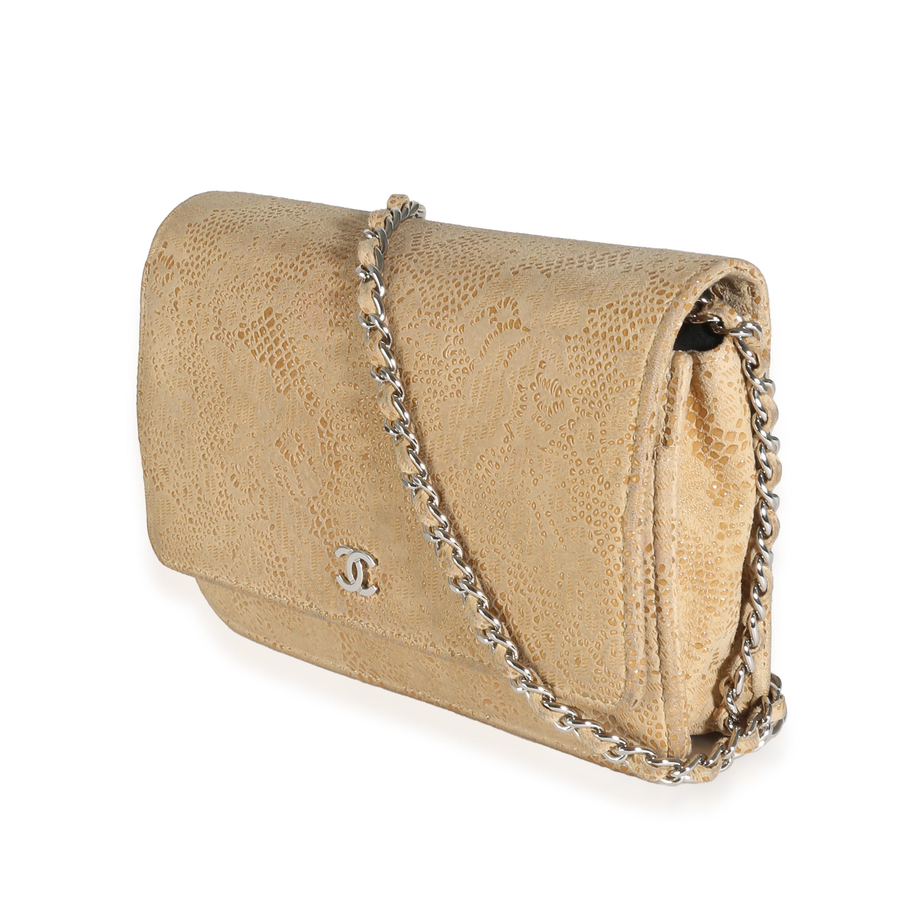 Women's Chanel Beige Suede Lace Over Wallet On Chain For Sale