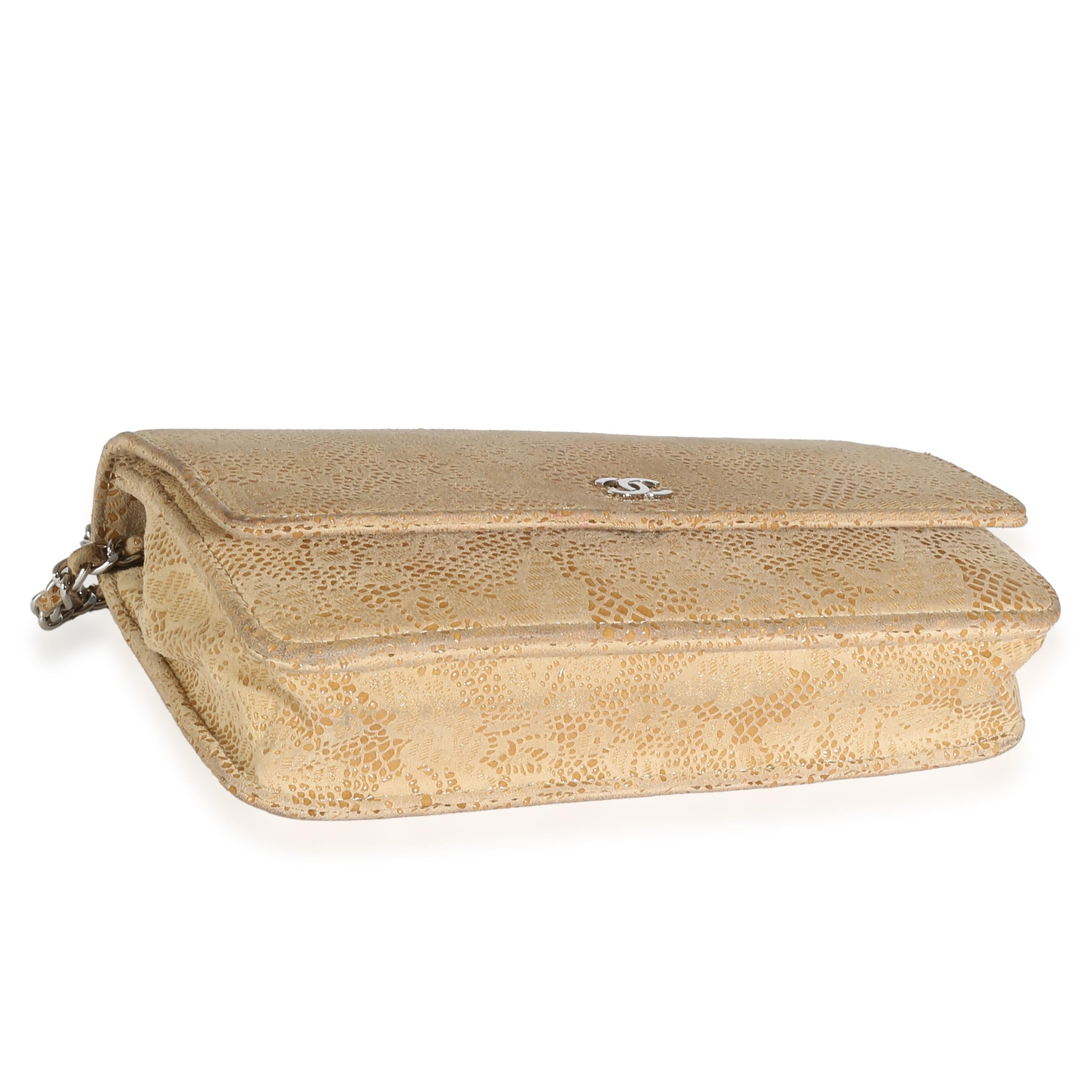 Chanel Beige Suede Lace Over Wallet On Chain For Sale 3