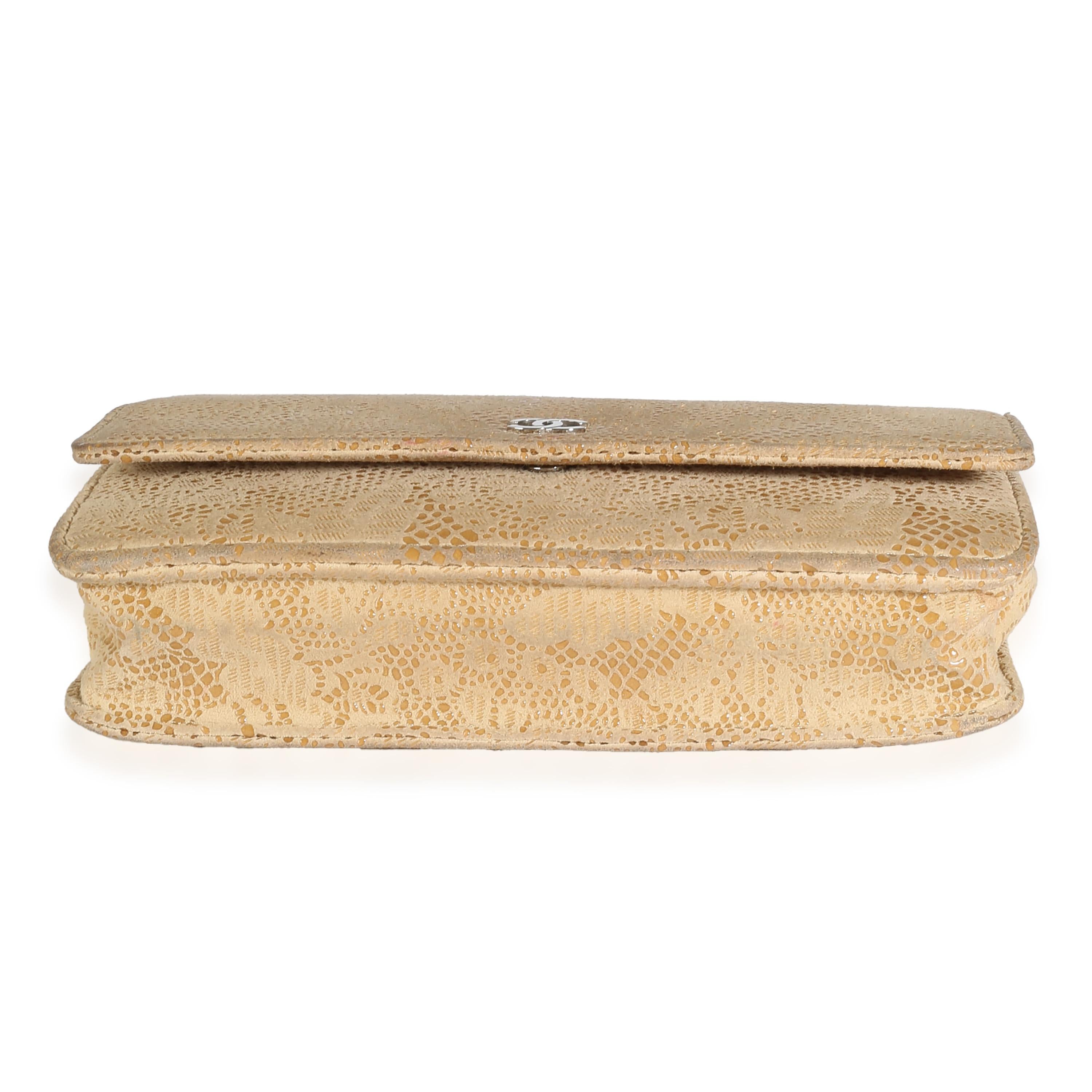 Chanel Beige Suede Lace Over Wallet On Chain For Sale 4