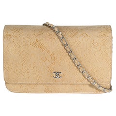 Chanel Beige Suede Lace Over Wallet On Chain