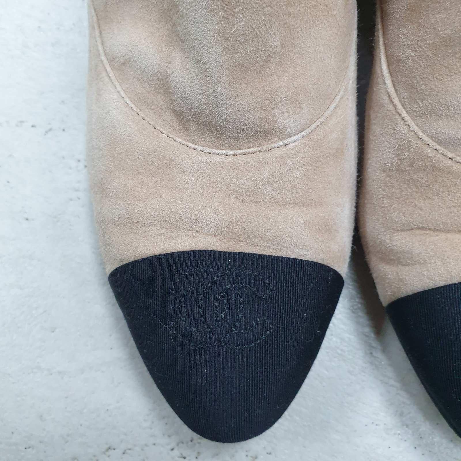 Chanel Beige Suede Pearl Heels Ankle Boots For Sale 4