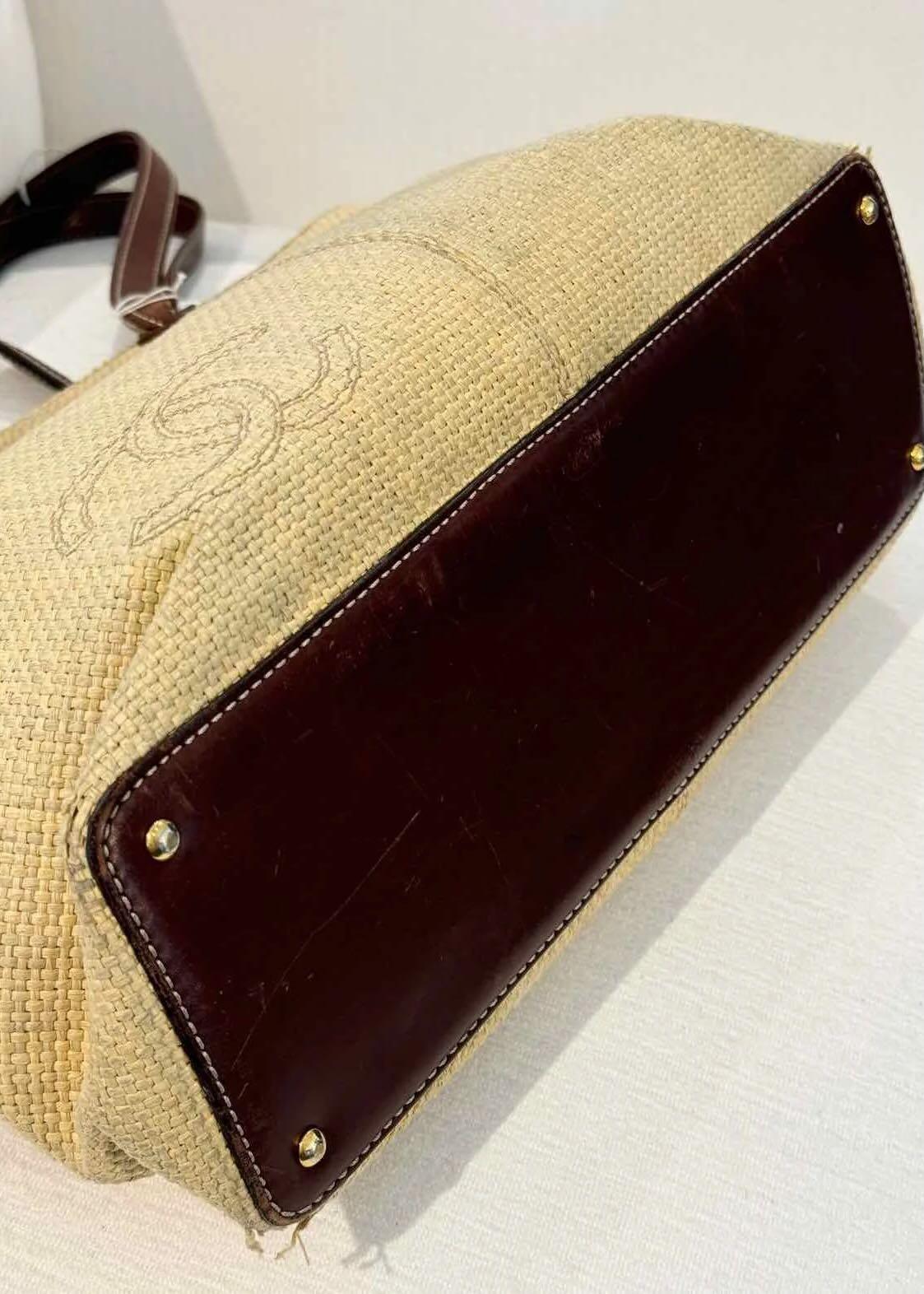 Color: Beige
Material: Raffia
Condition: Very good. Faint light marks throughout.
Made in France

Measurements~
Height 18”
Length 5”
Depth 11”