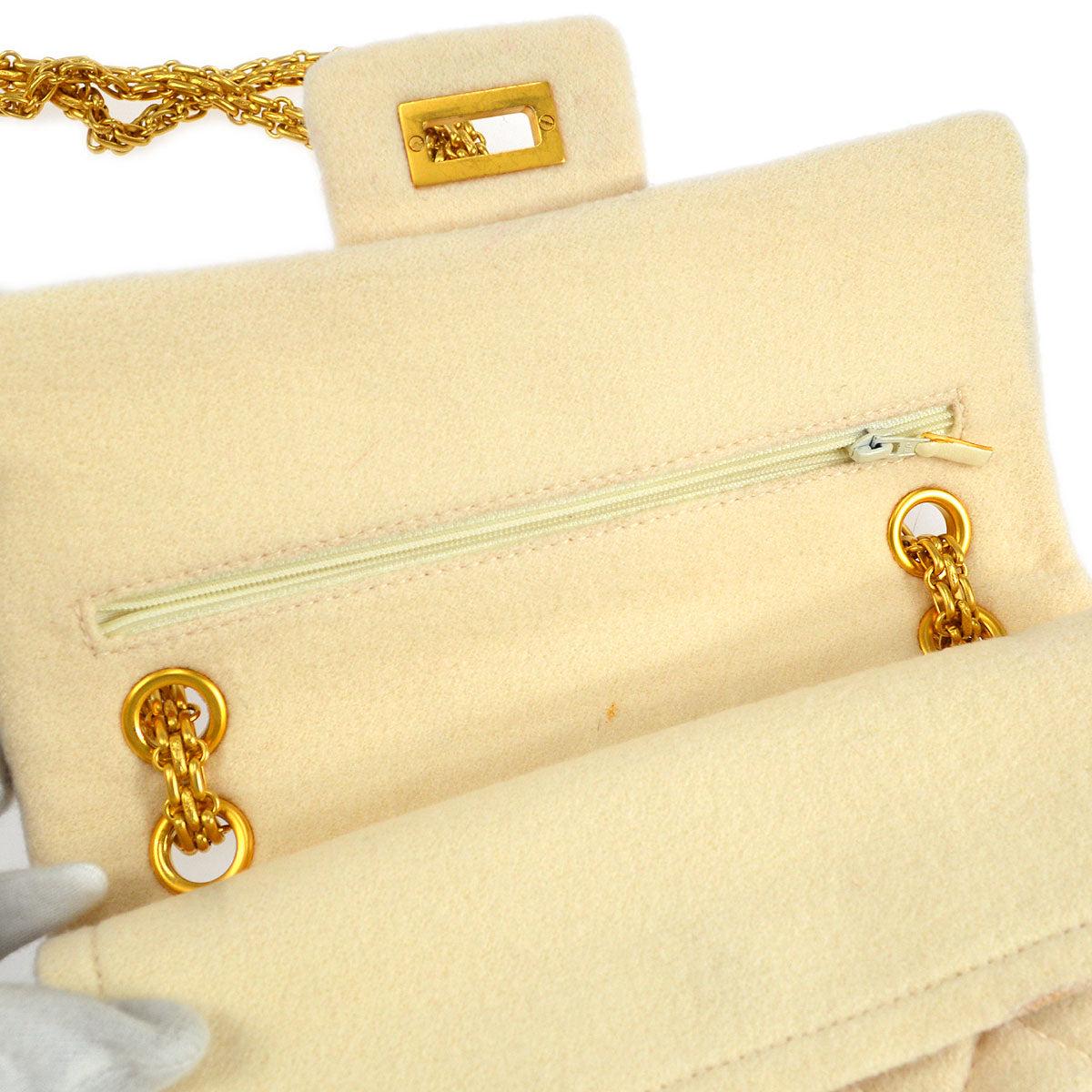 CHANEL Beige Tan Cream Ivory Wool Burgundy Gold Metal 2.55 Shoulder Flap Bag 2