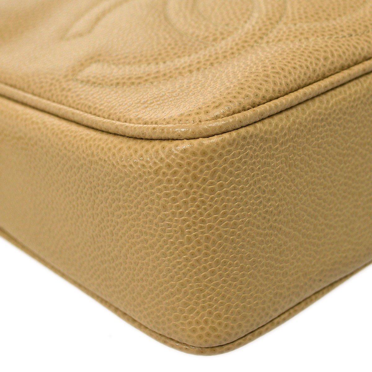 Brown CHANEL Beige Tan Nude Caviar Leather CC Gold Medium Shoulder Camera Bag