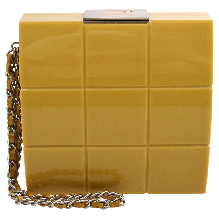 CHANEL Beige Tan Nude Plastic Hardware Choco Bar Party Small Clutch  Wristlet Bag For Sale at 1stDibs