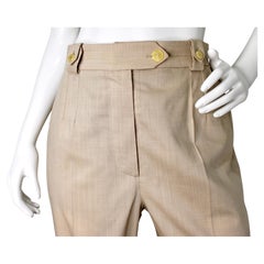 Chanel Beige Tapered High-Waisted Coco Mark Buttoned Trousers circa 1999