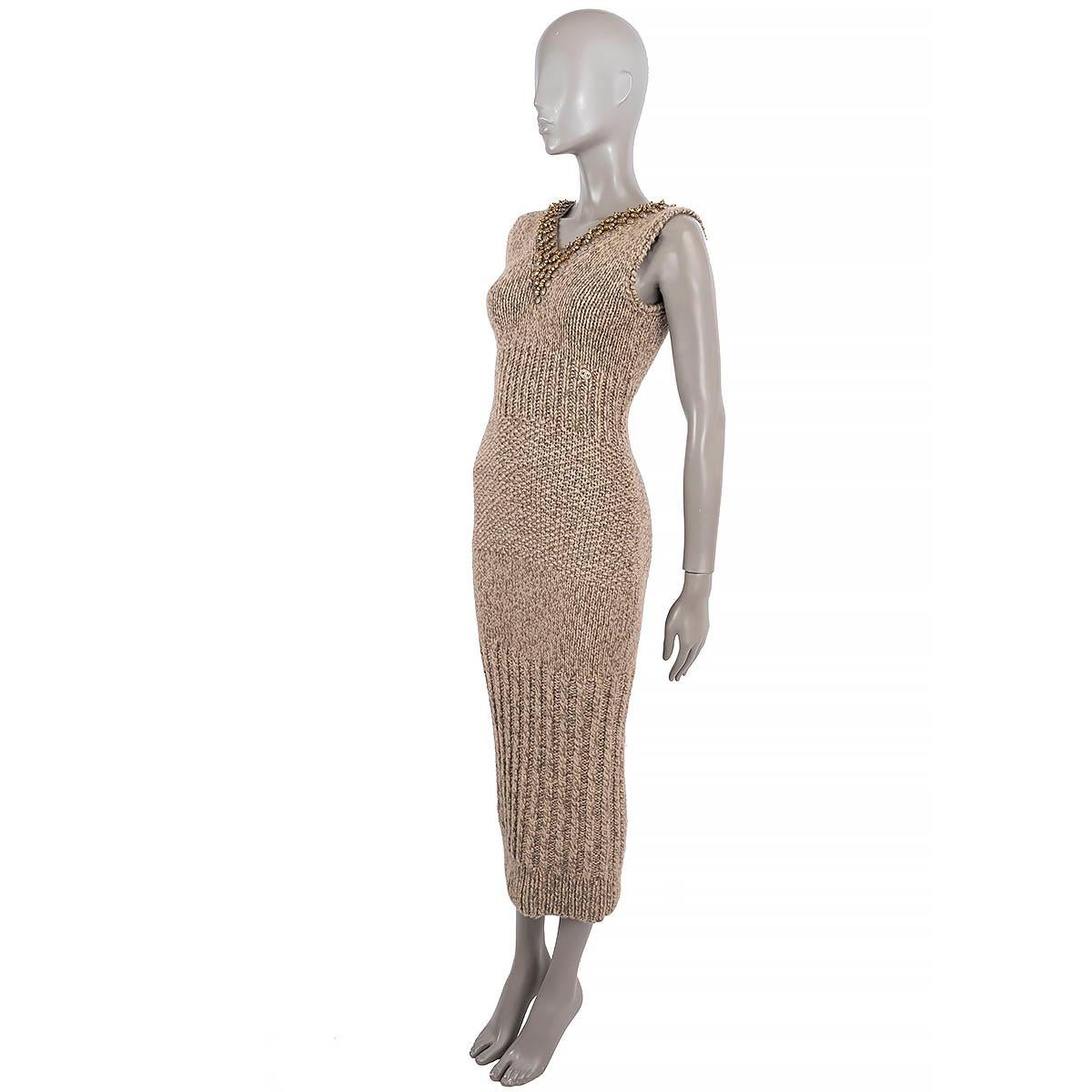 100% authentic Chanel casual dress in beige and metalic cashmere (95%), polyester (3%) and 1% polyamide with beading details. Has been worn and is in excellent condition.

Measurements
Model	07A P31409 K00507
Tag Size	36
Size	XS
Bust	64cm (25in) to