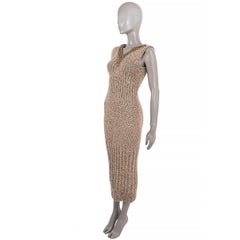 CHANEL Beigefarbenes taupefarbenes Kaschmirkleid 2007 07A BEADED LUREX Strickkleid 36 XS