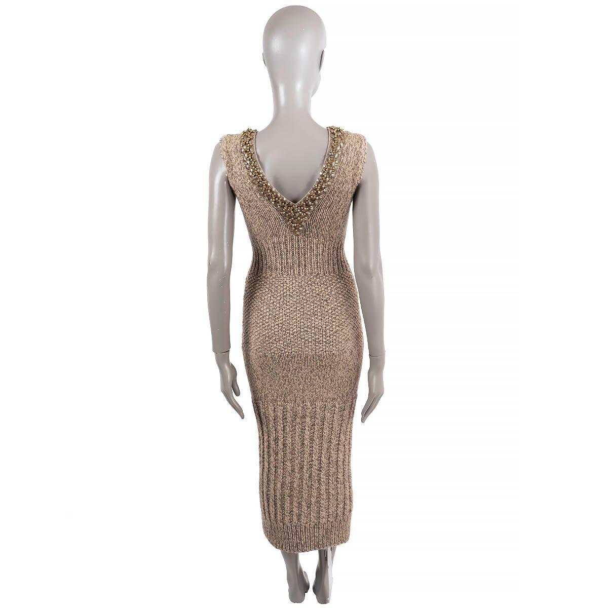 Beige CHANEL beige taupe cashmere 2007 07A BEADED LUREX Knit Dress 36 XS