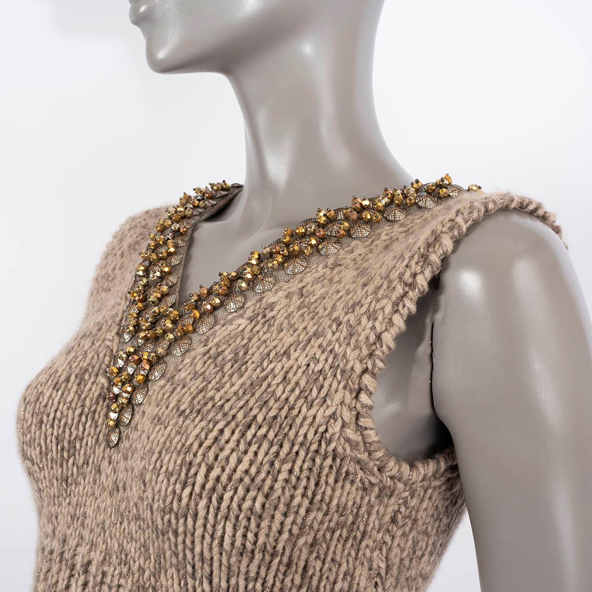 CHANEL beige taupe cashmere 2007 07A BEADED LUREX Knit Dress 36 XS For Sale 1