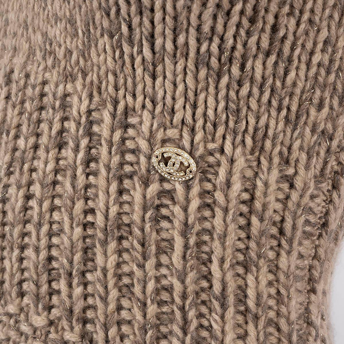 CHANEL beige taupe cashmere 2007 07A BEADED LUREX Knit Dress 36 XS 1