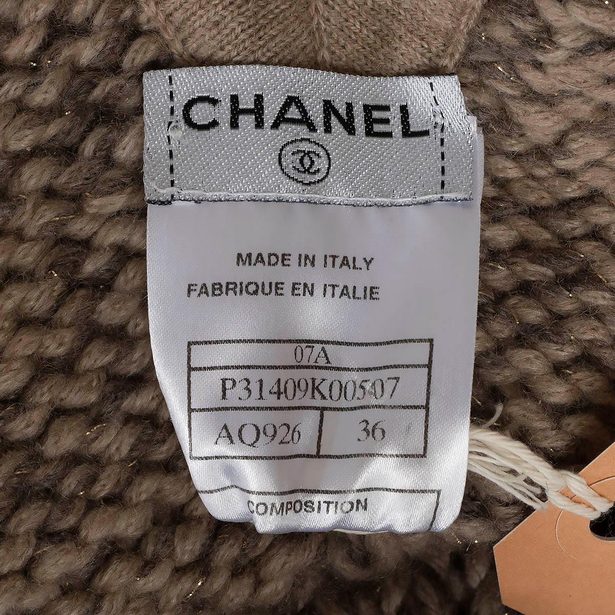 CHANEL beige taupe cashmere 2007 07A BEADED LUREX Knit Dress 36 XS For Sale 3