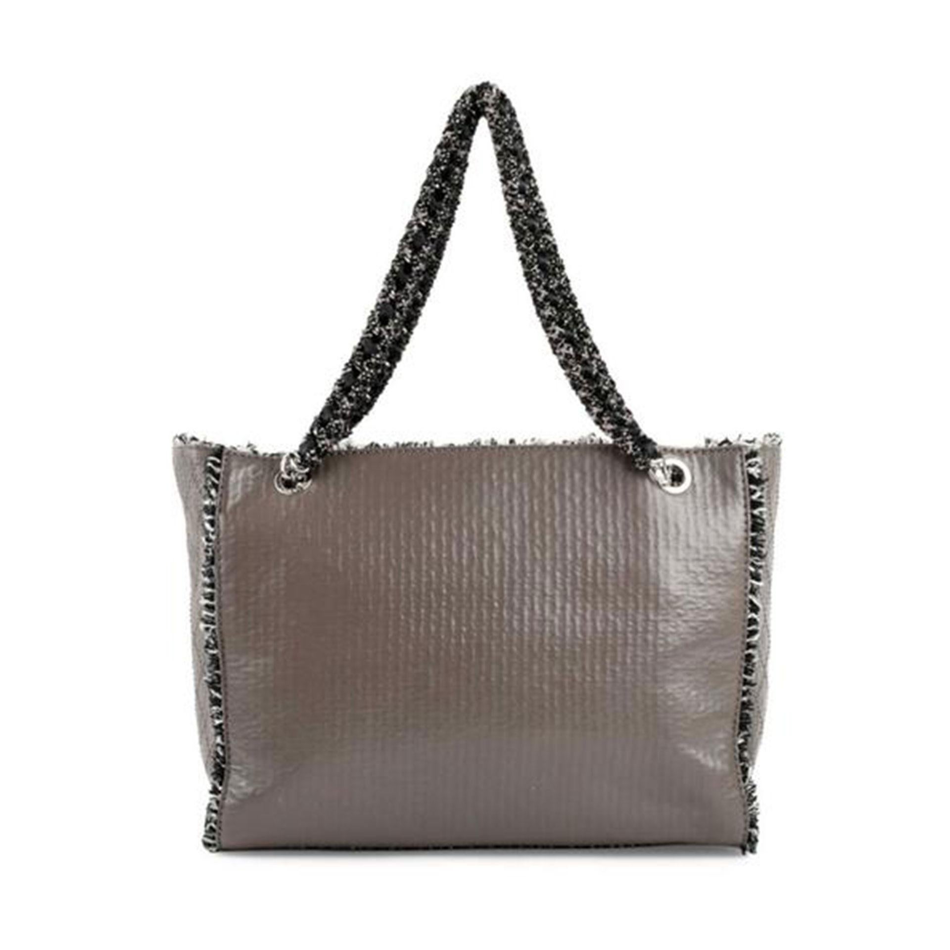 Chanel Beige Taupe Tweed Fringe Calfskin Tote For Sale 4