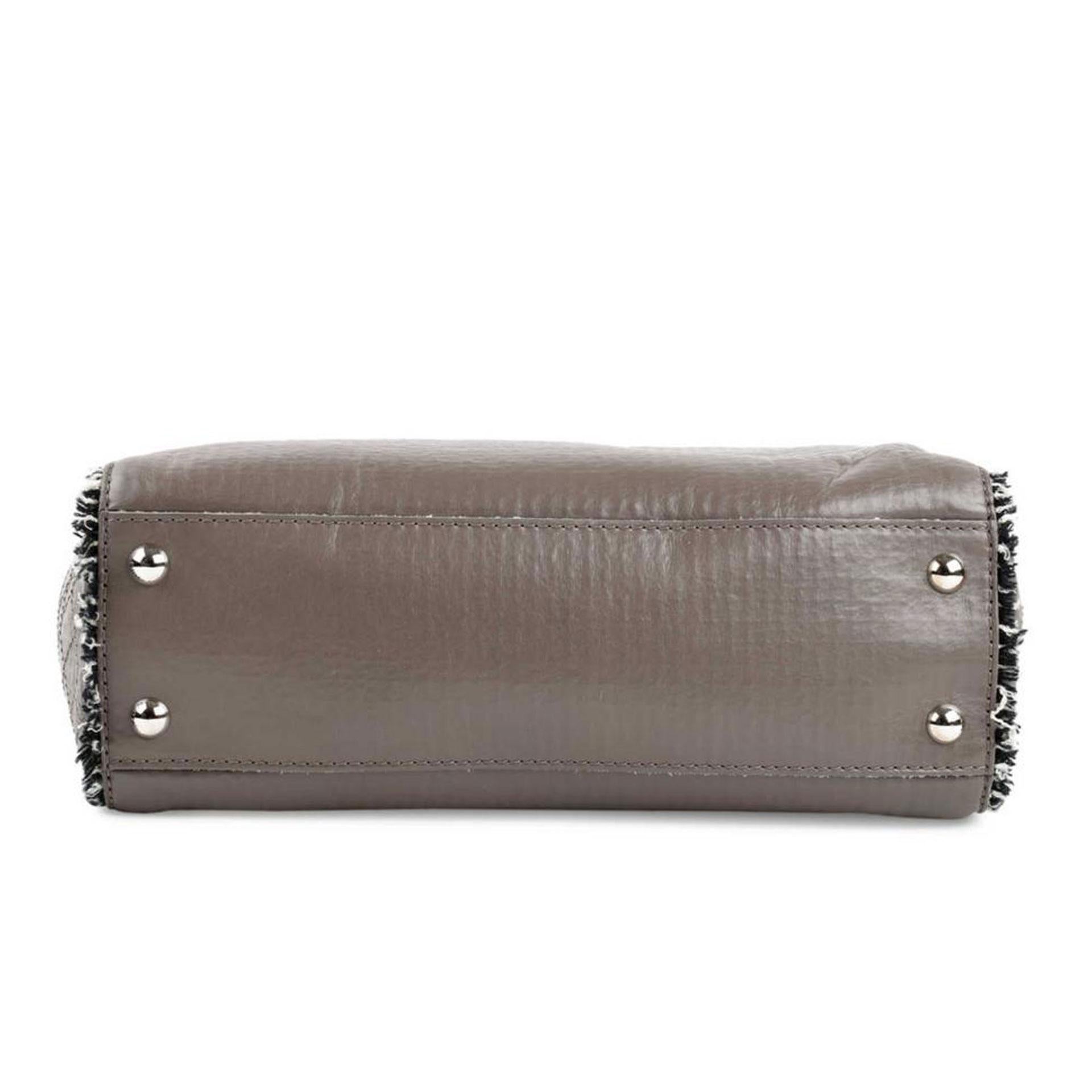 Chanel Beige Taupe Tweed Fringe Calfskin Tote For Sale 5