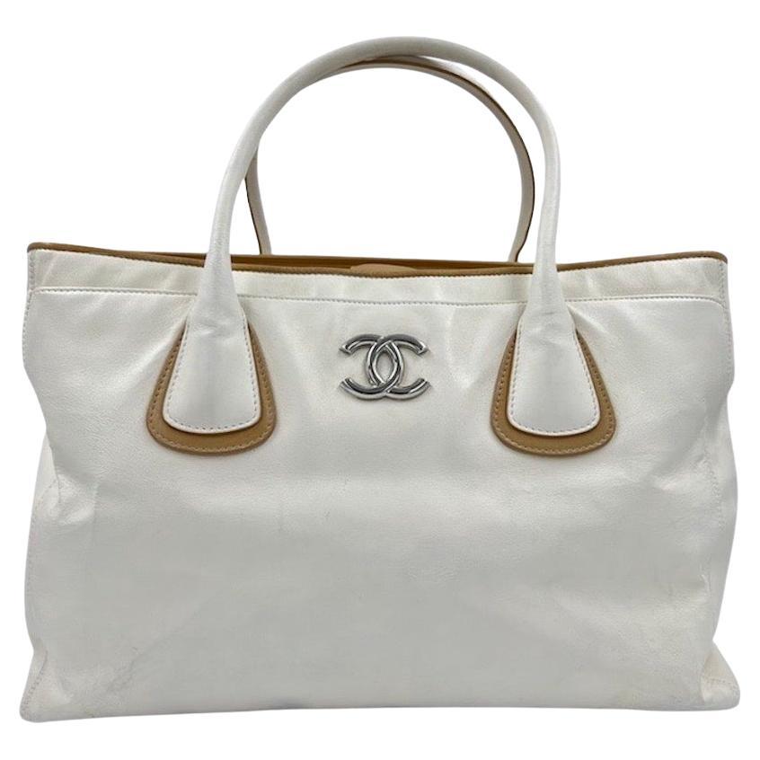 CHANEL Deauville Tote Bag in Light Gray Canvas at 1stDibs