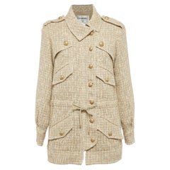 Chanel Beige Tweed Belted Button Detail Jacket S