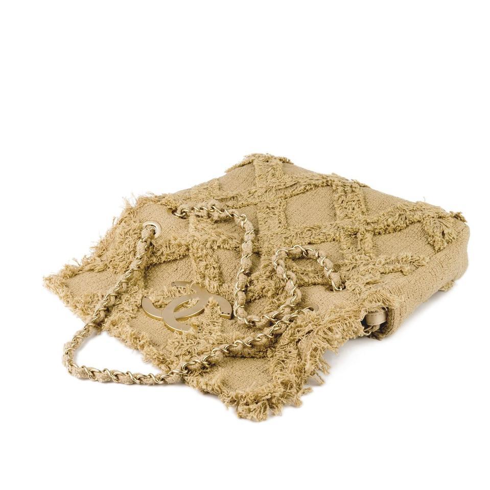 Chanel Beige Tweed Fringe Organic Crochet Nature Small Shoulder Bag For Sale 2