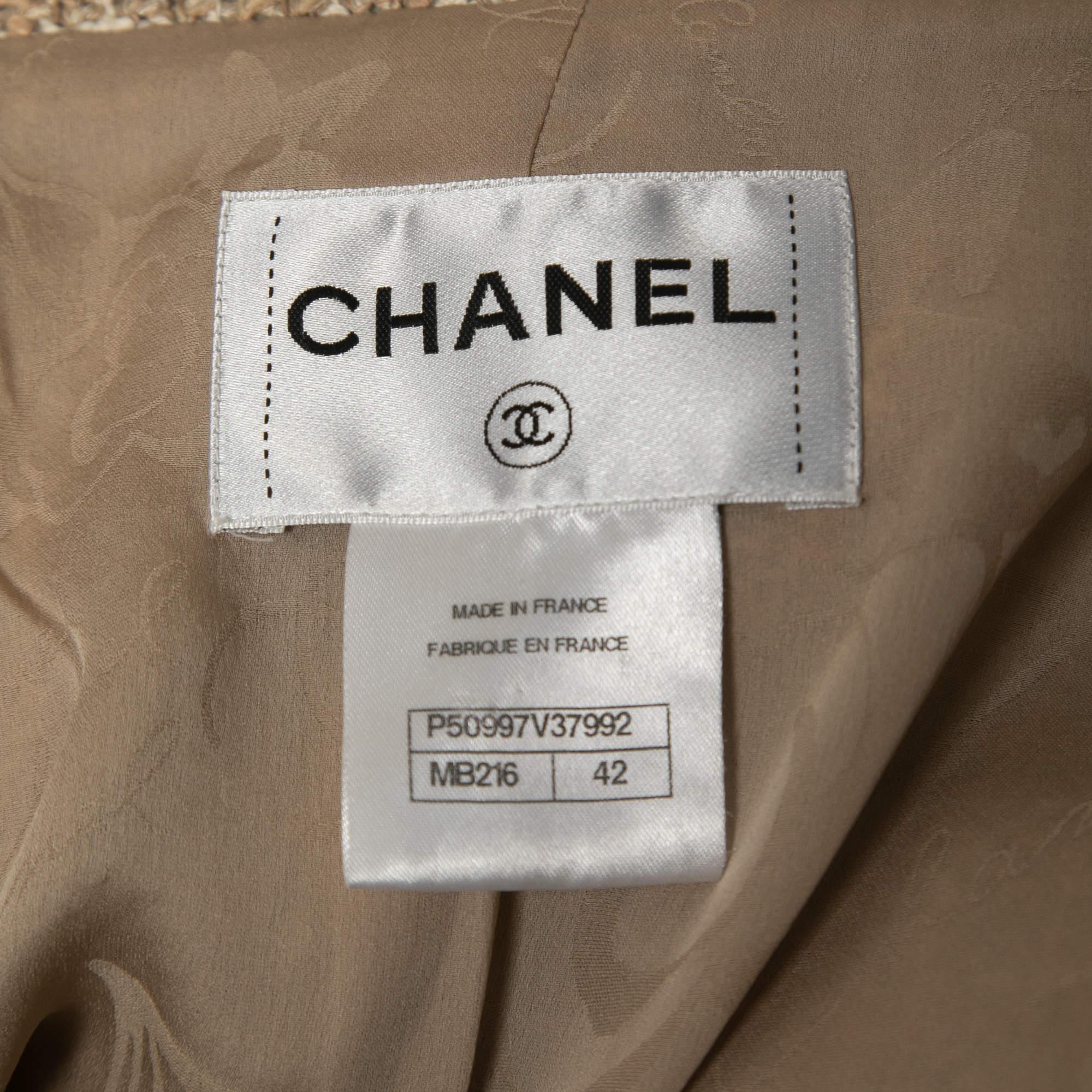 Women's Chanel Beige Tweed Gold-Button Cropped Jacket XL