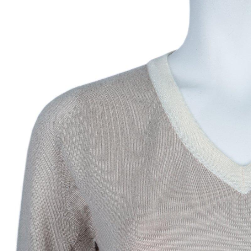 Women's Chanel Beige V Neck Sweater M