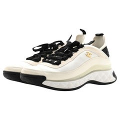 Chanel Beige Velvet Cream Beige  White Trainers Sneakers Size 40  New in Box