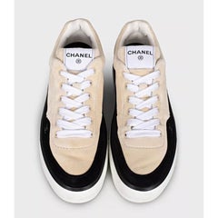 Chanel Beige Velvet Lace-Up Sneakers - Size 41