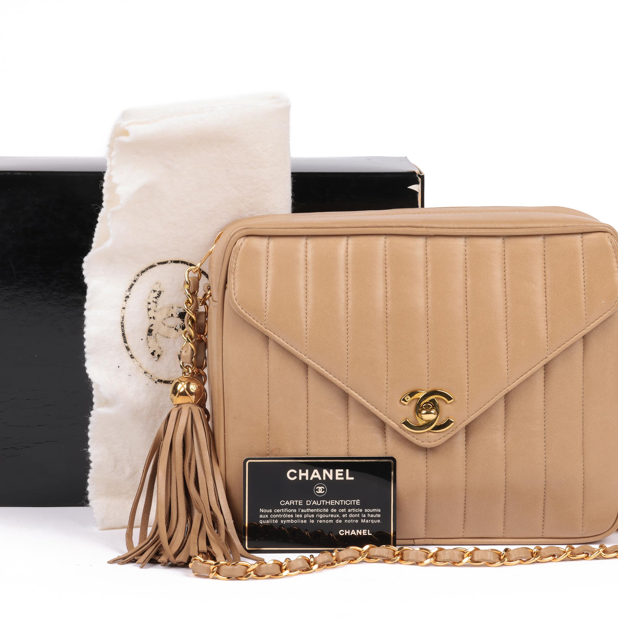 CHANEL Beige Vertical Quilted Lambskin Vintage Small Classic Camera Bag 7