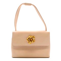 Chanel Beige Vintage Sculpted Gold Camellia Mini Flap Bag
