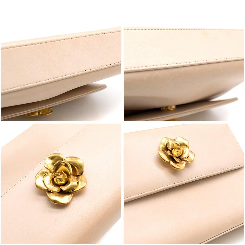 Chanel Beige Vintage Sculpted Gold Camellia Mini Flap Bag	 2