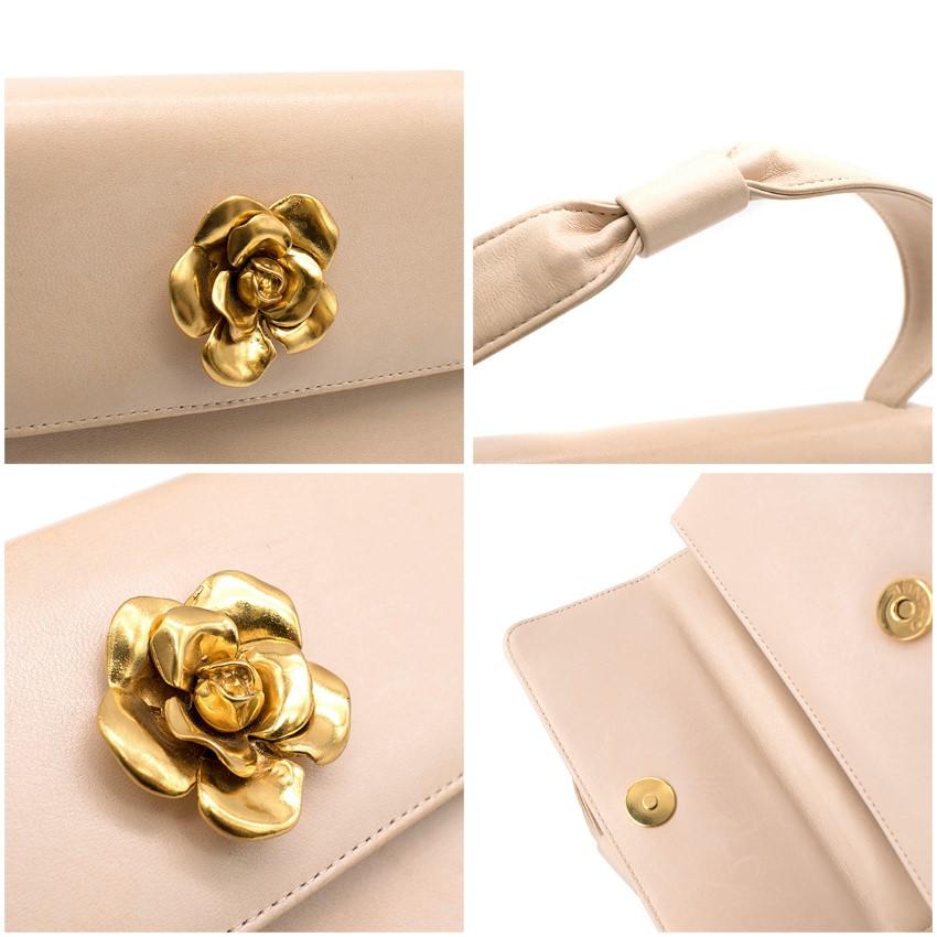 Chanel Beige Vintage Sculpted Gold Camellia Mini Flap Bag	 3