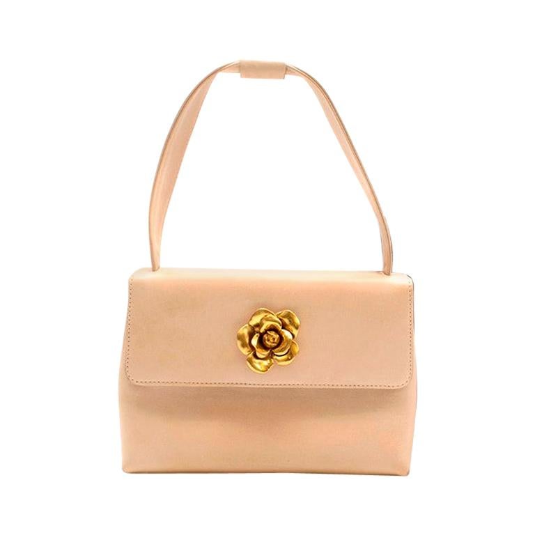 Chanel Beige Vintage Sculpted Gold Camellia Mini Flap Bag	