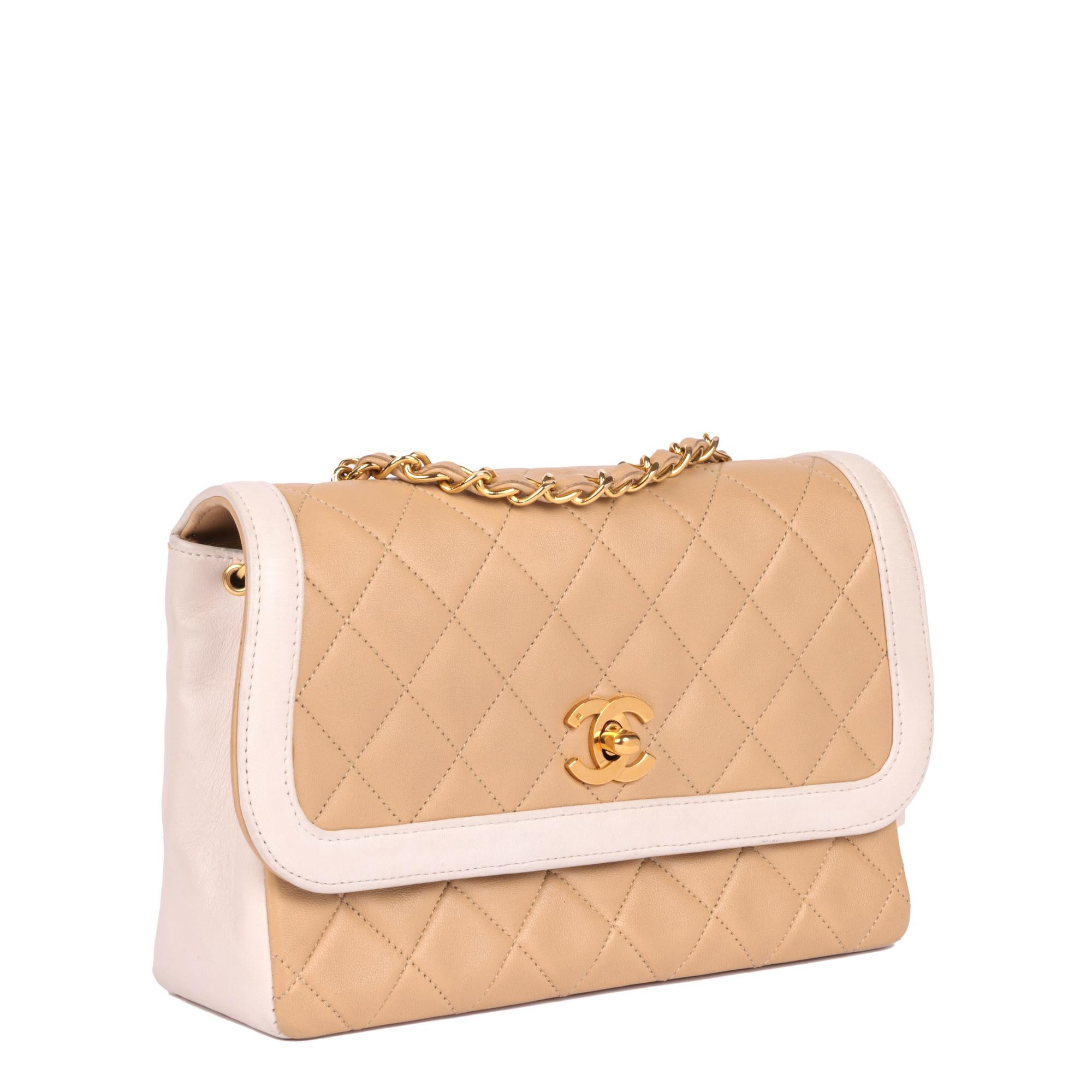 CHANEL
Beige & White Quilted Lambskin Vintage Mini Classic Single Flap Bag with Wallet

Serial Number: 1497039
Age (Circa): 1990
Accompanied By: Chanel Dust Bag, Authenticity Card
Authenticity Details: Authenticity Card, Serial Sticker (Made in