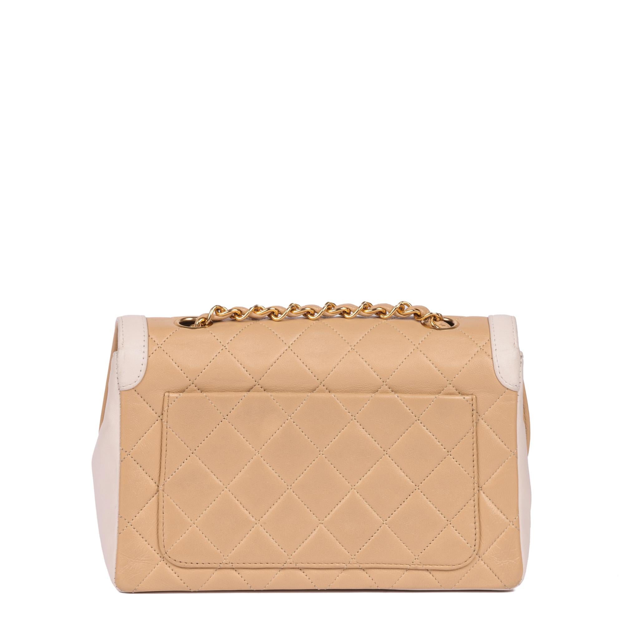 CHANEL Beige & White Quilted Lambskin Vintage Mini Classic Single Flap Bag 1