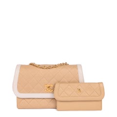 CHANEL Beige & White Quilted Lambskin Vintage Mini Classic Single Flap Bag
