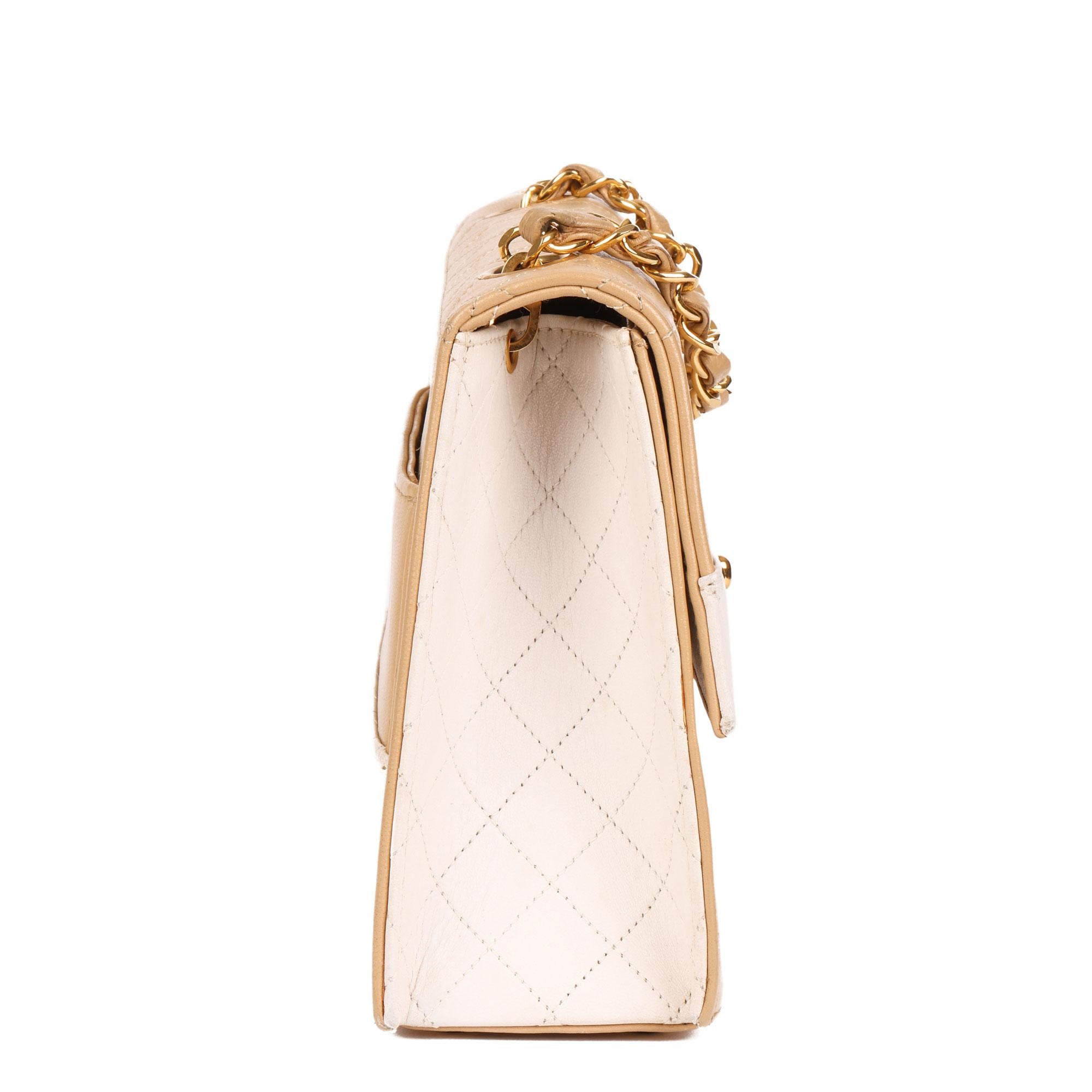 Chanel Beige & White Quilted Lambskin Vintage Mini Trapeze Classic Flap Bag 1