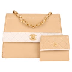Chanel Beige & White Quilted Lambskin Vintage Mini Trapeze Classic Flap Bag