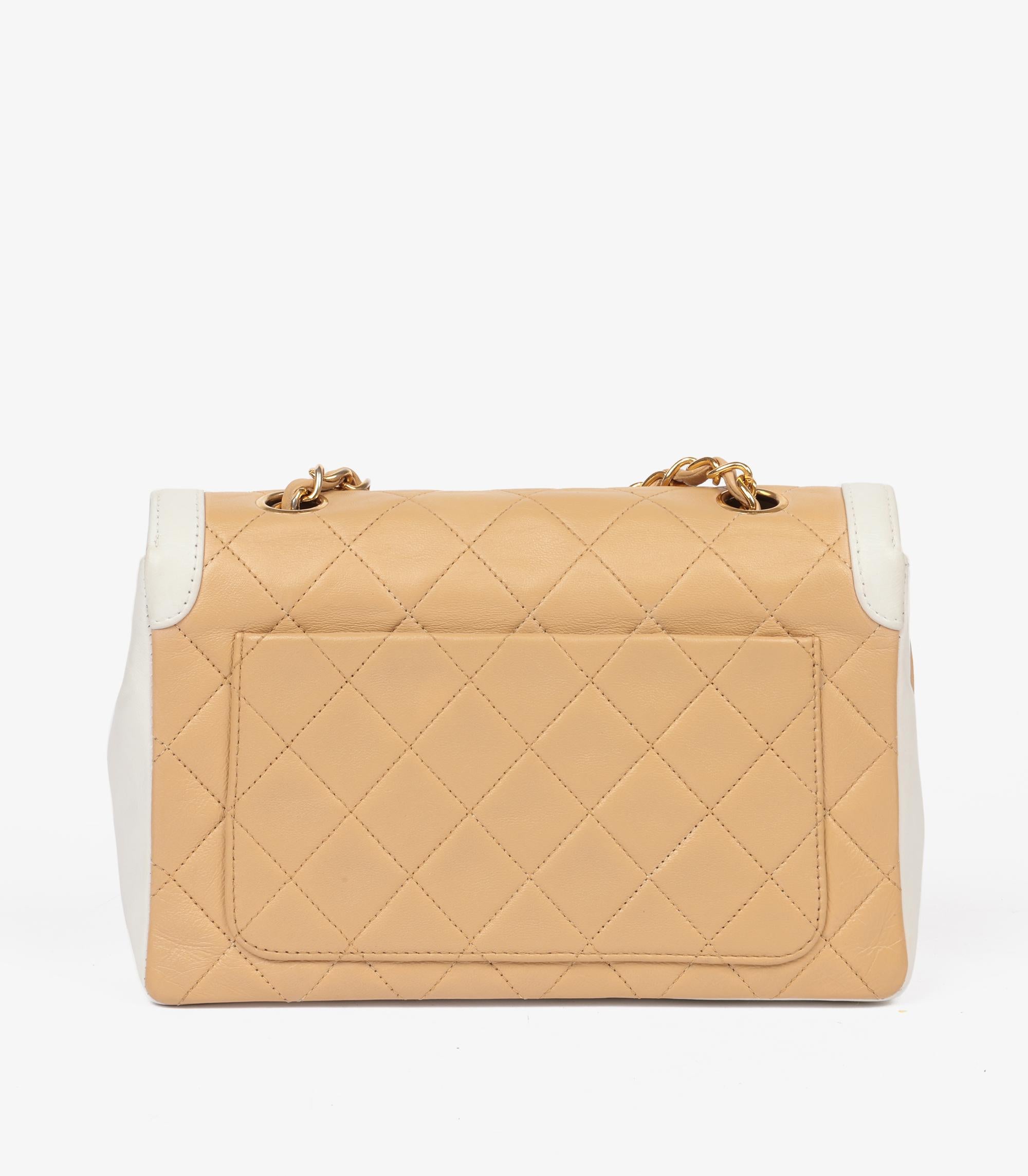 Women's or Men's Chanel Beige & White Quilted Lambskin Vintage Small Classic Single Flap Bag