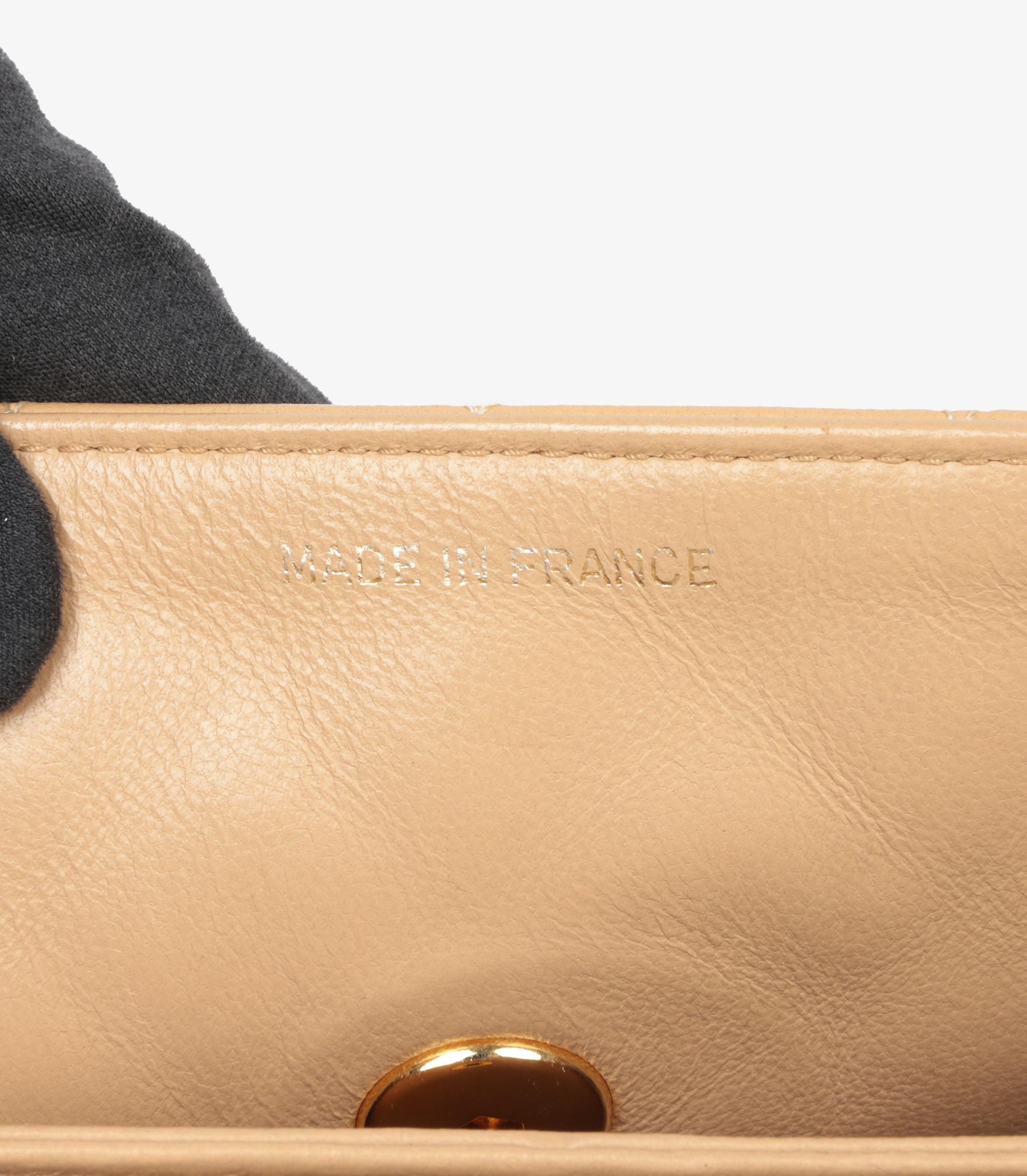 Chanel Beige & White Quilted Lambskin Vintage Small Classic Single Flap Bag 5