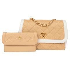 Chanel Beige & White Quilted Lambskin Vintage Small Classic Single Flap Bag