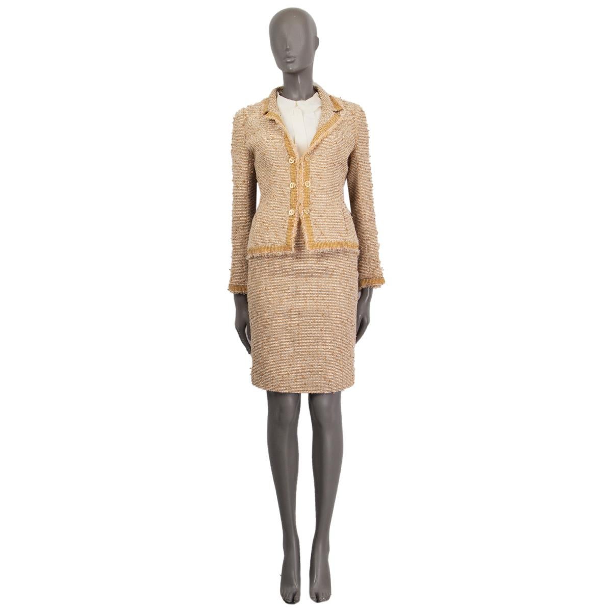 Beige CHANEL beige & white wool linen SEQUIN EMBELLISHED TWEED Skirt 36 XS For Sale