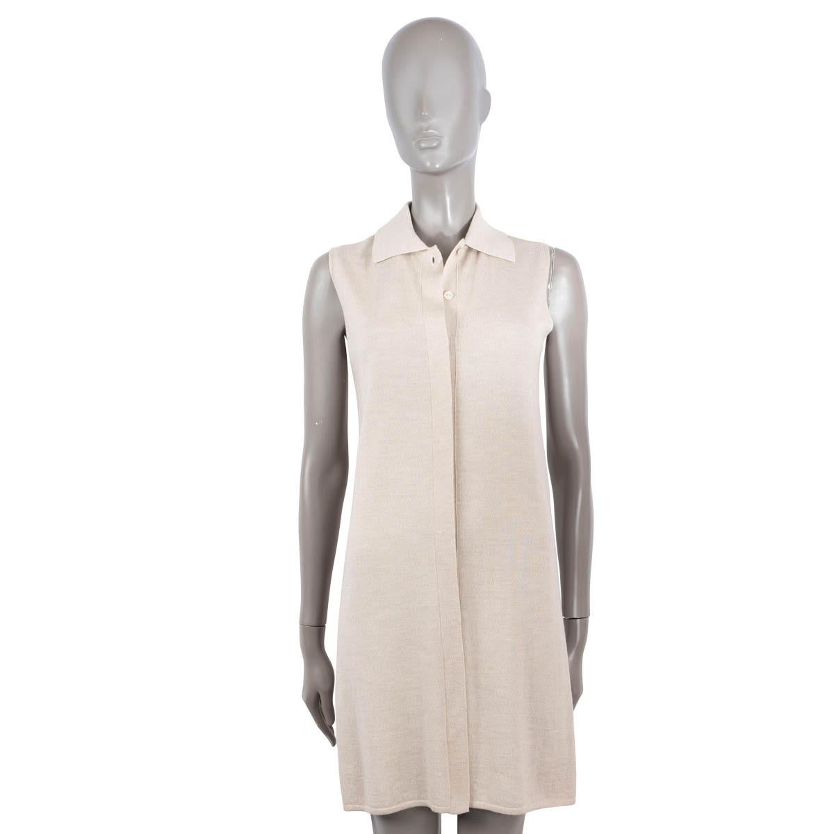Beige CHANEL beige wool 2000 SLEEVELESS SHIRT KNIT Dress 40 M For Sale