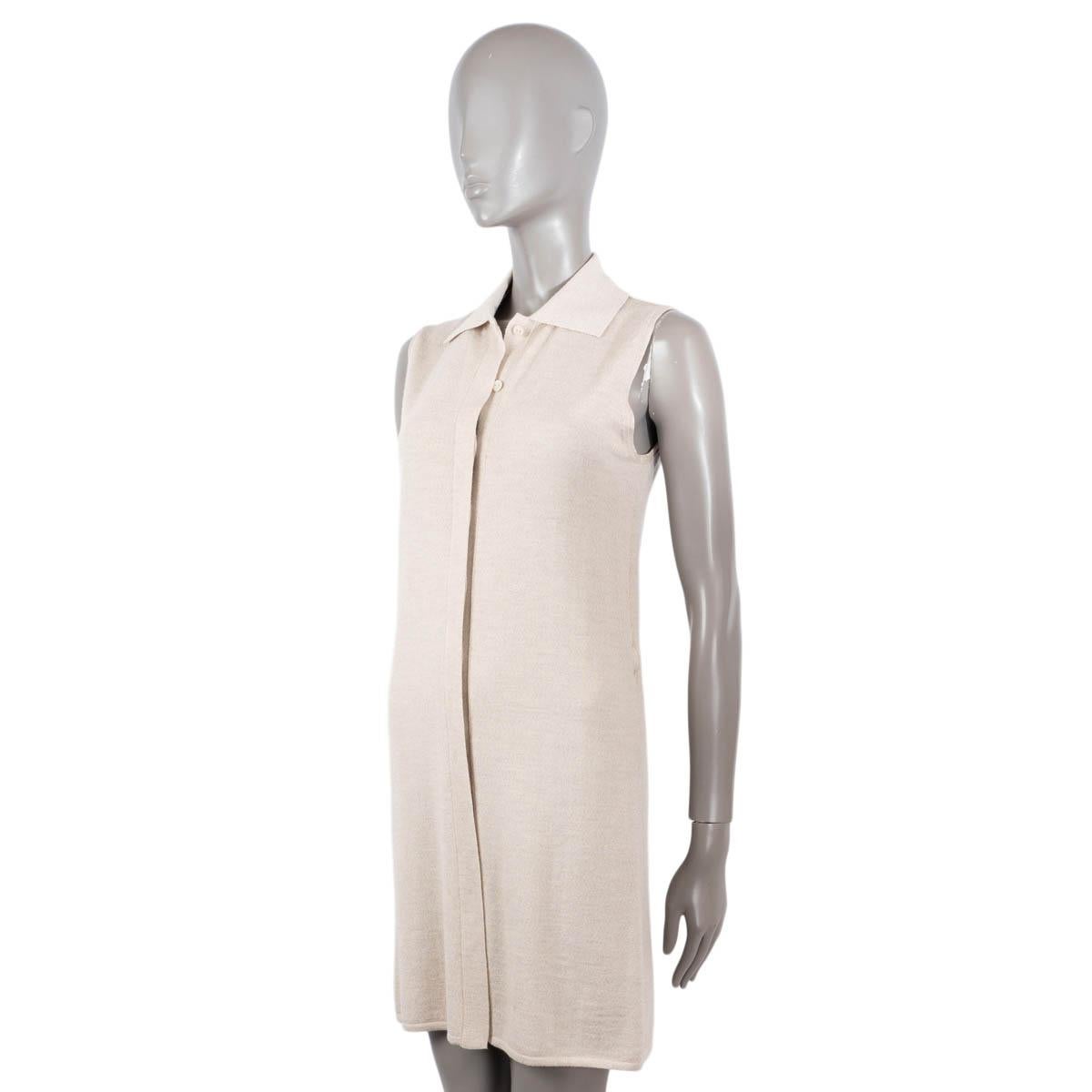 Women's CHANEL beige wool 2000 SLEEVELESS SHIRT KNIT Dress 40 M For Sale