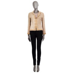 CHANEL beige wool linen SEQUIN EMBELLISHED Tweed Blazer Jacket 38 S