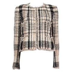 CHANEL beige wool PLAID TWEED ZIP FRONT Jacket 40 M