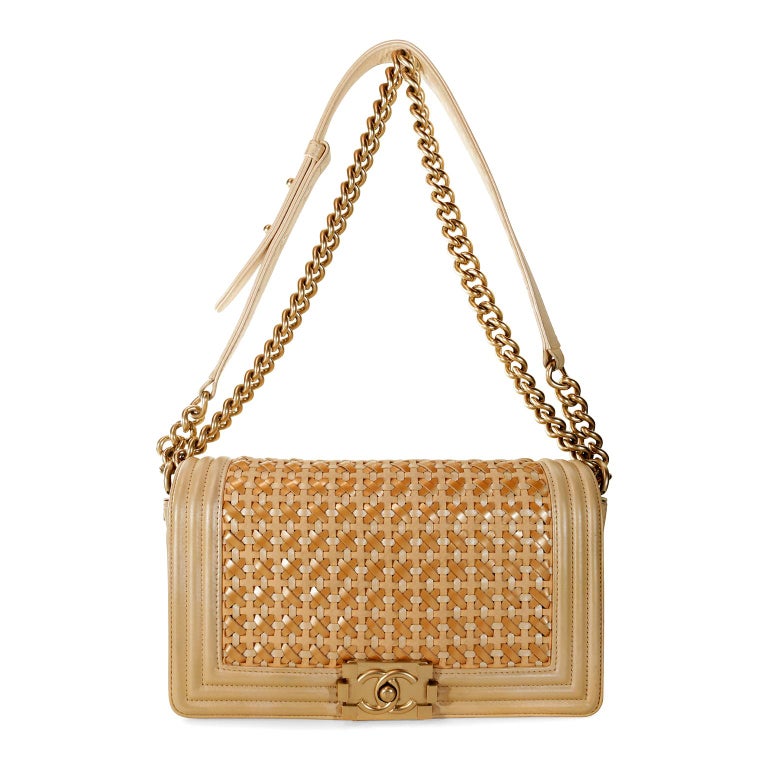 Chanel Beige Woven Leather Runway Boy Bag at 1stDibs