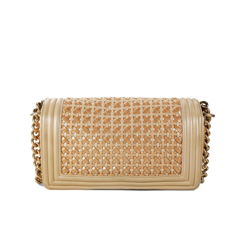Chanel Beige Woven Leather Runway Boy Bag at 1stDibs | chanel woven bag ...